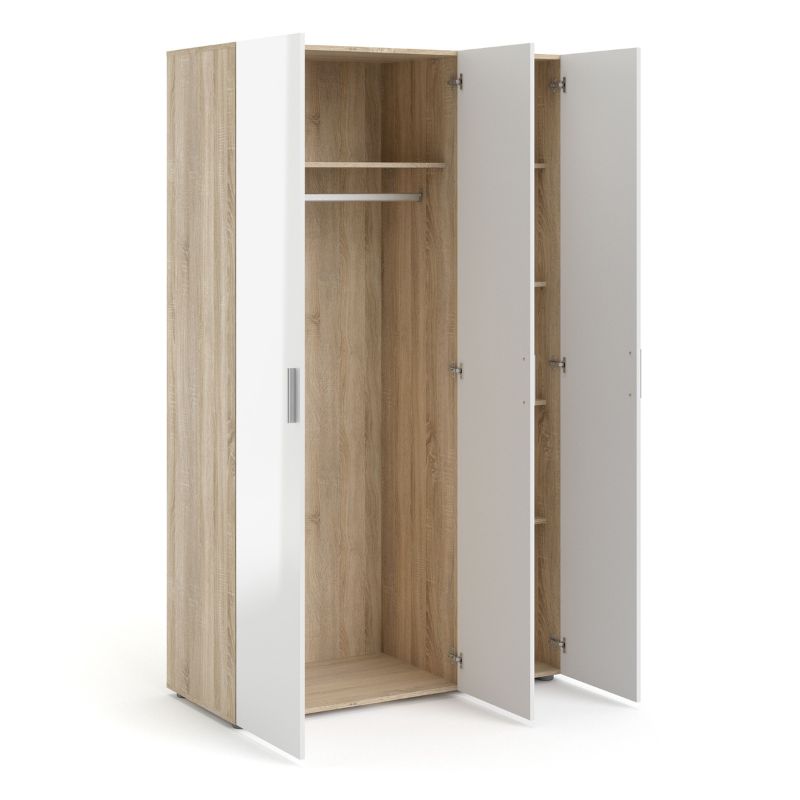 Pepe Wardrobe with 3 Doors in Oak with White High Gloss W 1181 x H 2009 x D 497.5 mm-Wardrobes-FTG-