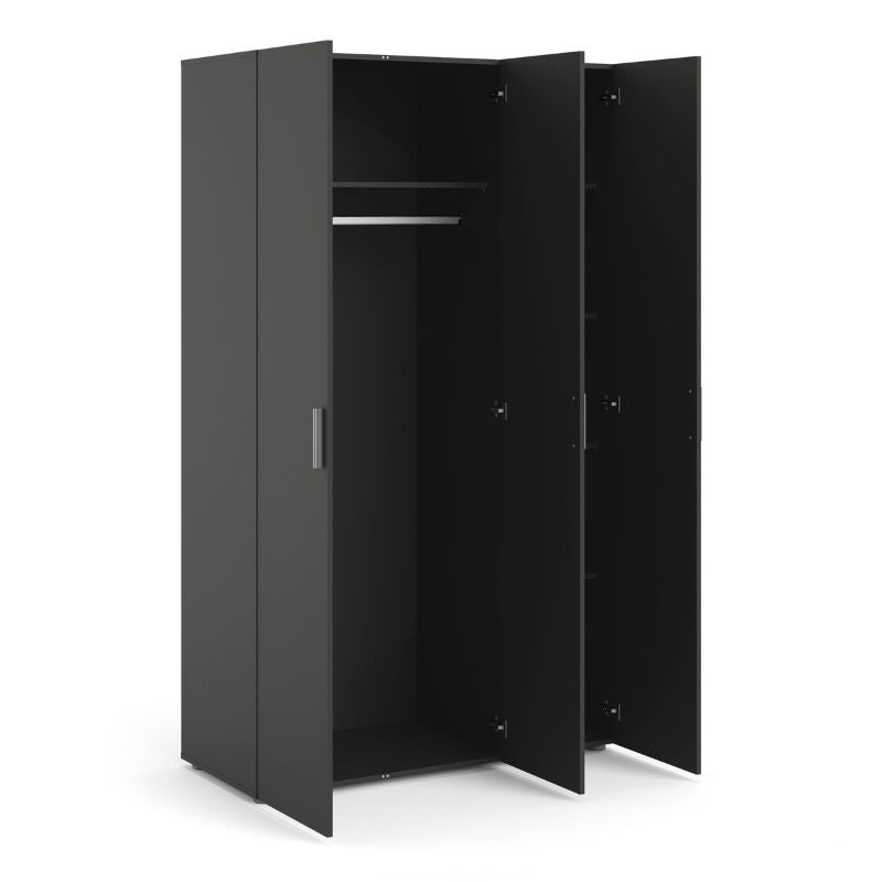 Pepe Wardrobe with 3 Doors in Black W 1181 x H 2009 x D 497.5 mm-Wardrobes-FTG-