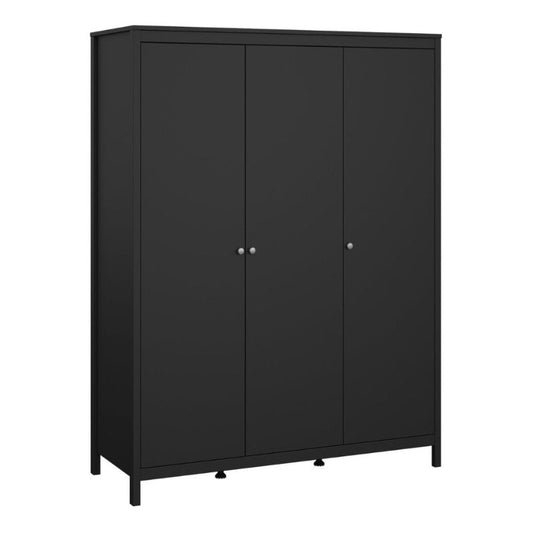 Madrid Wardrobe with 3 Doors in Matt Black W 1498 x H 1990 x D 584 mm-Wardrobes-FTG-