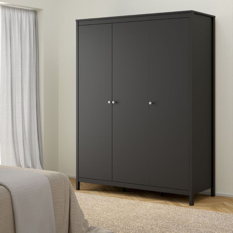 Madrid Wardrobe with 3 Doors in Matt Black W 1498 x H 1990 x D 584 mm-Wardrobes-FTG-