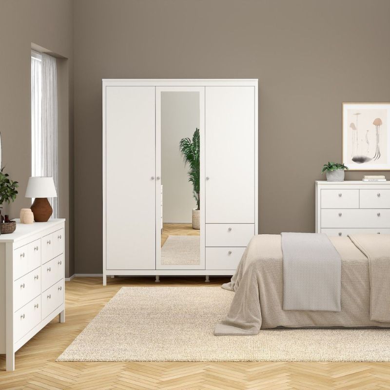 Madrid Wardrobe with 2 Doors 1 Mirror Door 2 Drawers White W 1500 x H 1990 x D 584 mm-Wardrobes-FTG-