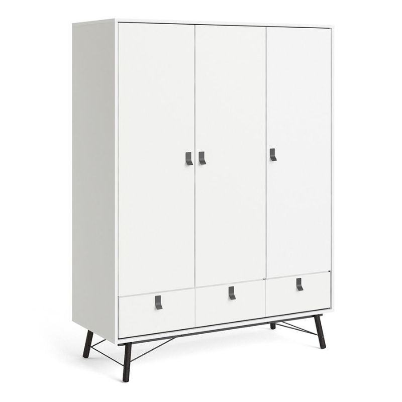 Ry Wardrobe 3 Doors 3 Drawers in Matt White W 1502 x H 2004 x D 601 mm-Wardrobes-FTG-