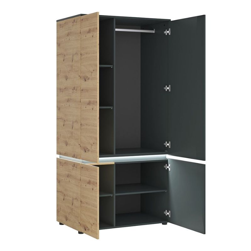 Luci 4 Door Wardrobe (including LED lighting) in Platinum and Oak W 954 x H 1990 x D 580 mm-Wardrobes-FTG-