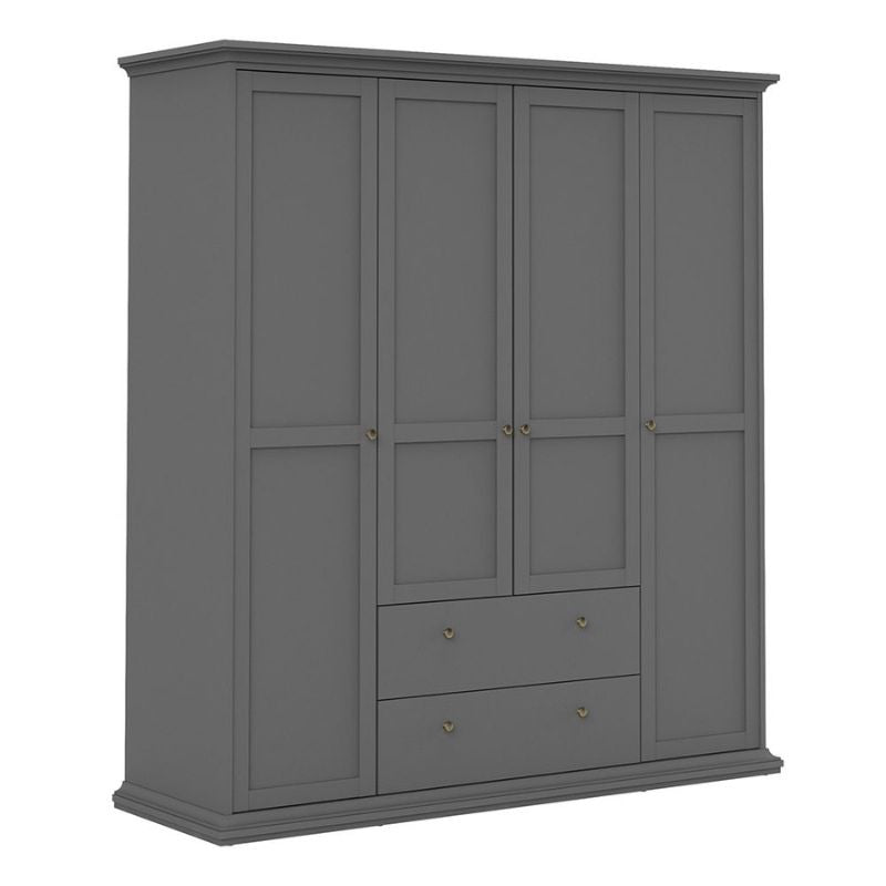 Paris Wardrobe with 4 Doors and 2 Drawers in Matt Grey W 1814 x H 2006 x D 605mm-Wardrobes-FTG-