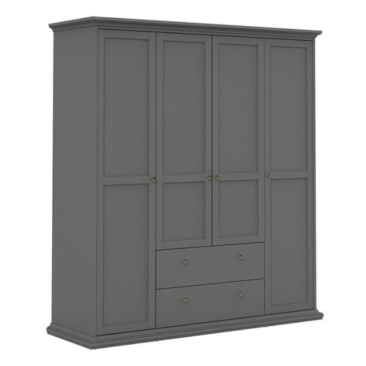 Paris Wardrobe with 4 Doors and 2 Drawers in Matt Grey W 1814 x H 2006 x D 605mm-Wardrobes-FTG-