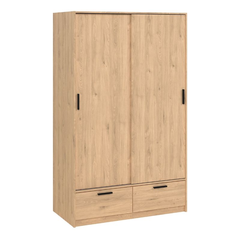 Line Wardrobe with 2 Doors 2 Drawers in Jackson Hickory Oak W 1212 x H 2004 x D 602 mm-Wardrobes-FTG-