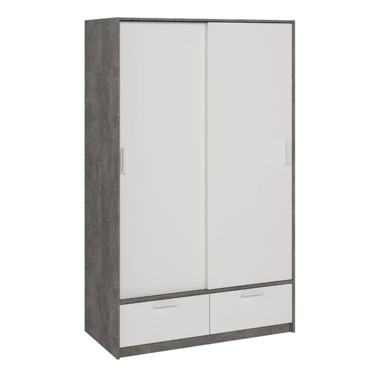 Line Wardrobe with 2 Doors 2 Drawers in White and Concrete W 1212 x H 2004 x D 602 mm-Wardrobes-FTG-