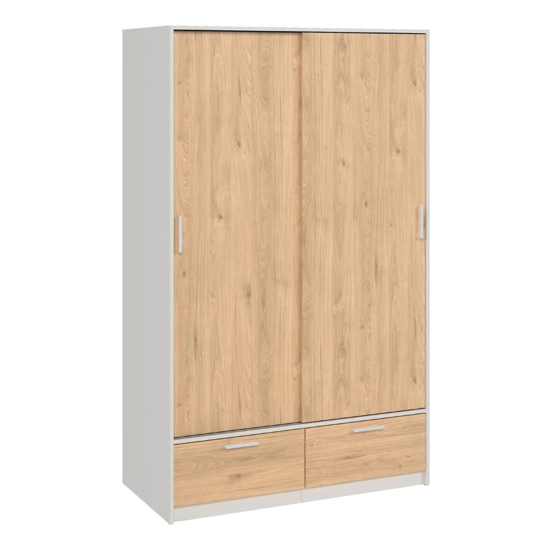 Line Wardrobe with 2 Doors 2 Drawers in White and Jackson Hickory Oak W 1212 x H 2004 x D 602 mm-Wardrobes-FTG-