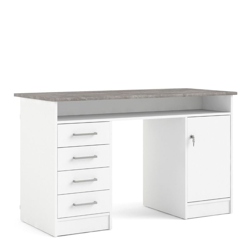 Function Plus Desk 4 Drawer 1 Door in White and Grey W 1260 x H 756 x D 550 mm-Desks-FTG-