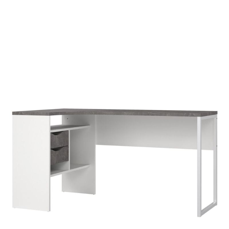 Function Plus Corner Desk 2 Drawers in White and Grey W 1451 x H 768 x D 810 mm-Desks-FTG-