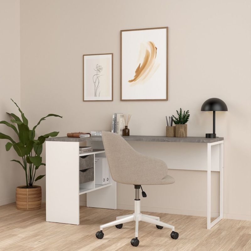 Function Plus Corner Desk 2 Drawers in White and Grey W 1451 x H 768 x D 810 mm-Desks-FTG-