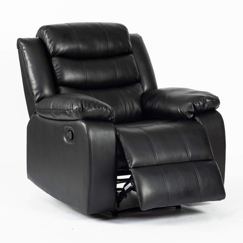 Turin Recliner Leather Aire 1 Seater Black 960W x 970D x 1020H-Sofa-Heartlands Furniture-Black-