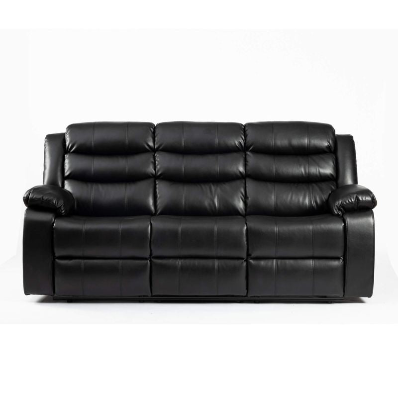 Turin Recliner Leather Aire 3 Seater Black 2060W x 970D x 1020H-Sofa-Heartlands Furniture-