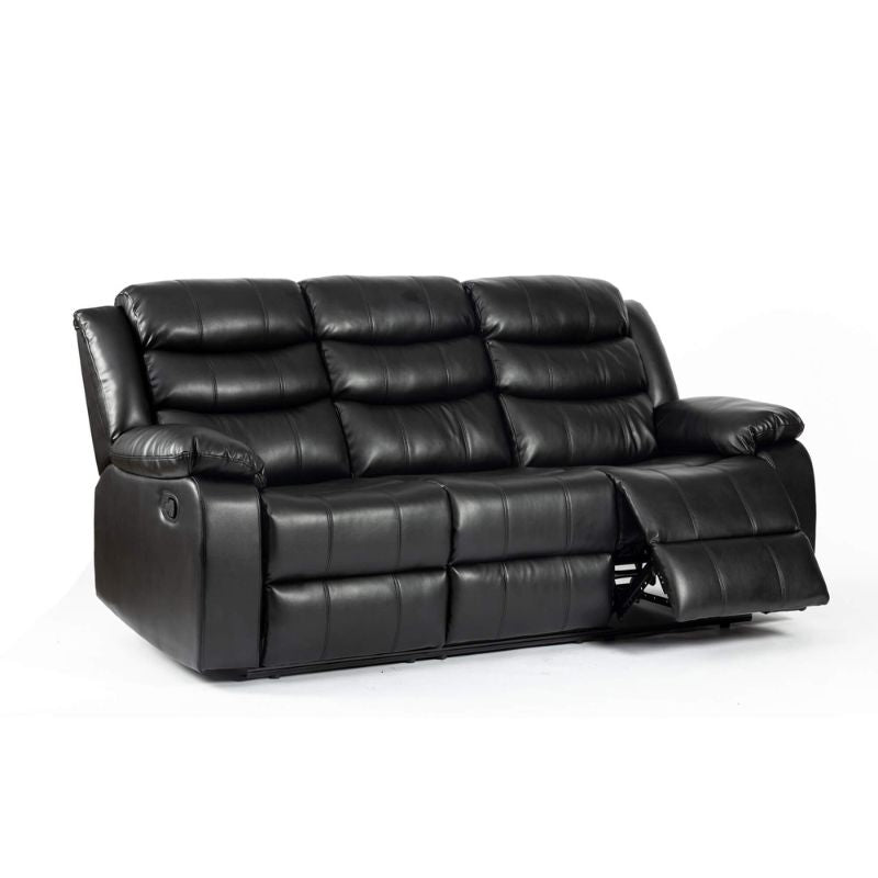 Turin Recliner Leather Aire 3 Seater Black 2060W x 970D x 1020H-Sofa-Heartlands Furniture-