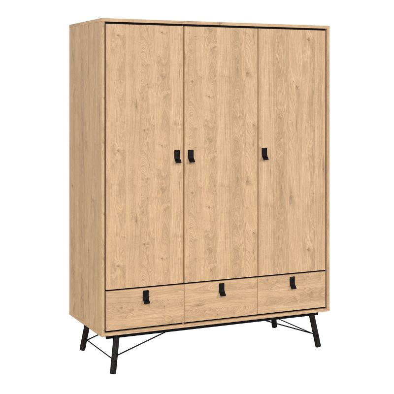 Ry Wardrobe 3 Doors 3 Drawers in Jackson Hickory Oak W 1502 x H 2004 x D 601 mm-Wardrobes-FTG-