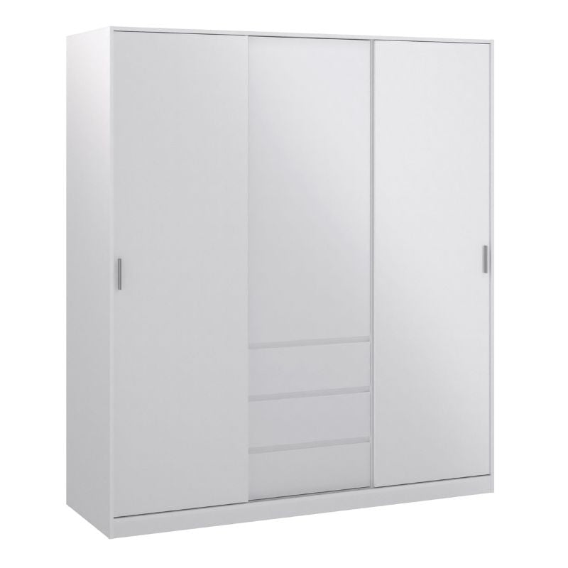 Naia Wardrobe with 2 Sliding Doors 1 Door 3 Drawers in White High Gloss W 1770 x H 2004 x D 600 mm-Wardrobes-FTG-