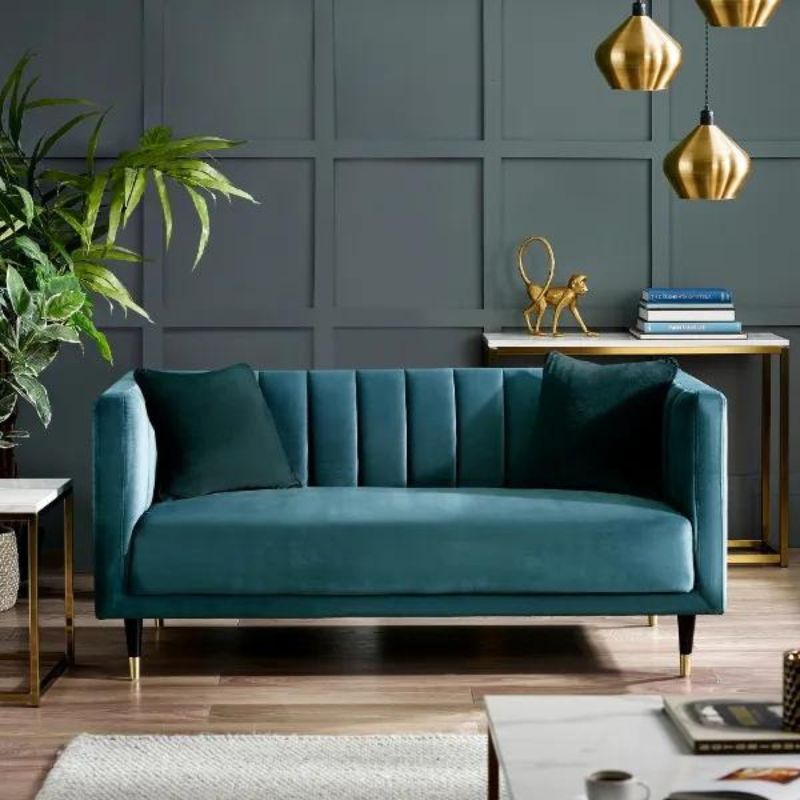 Salma Scalloped Back 2 Seater - Teal H 75cm L 65cm W 165cm-Sofa-Julian Bowen-