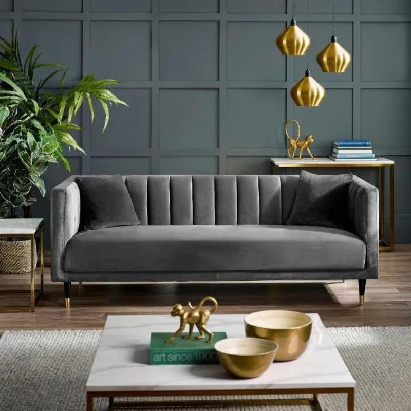 Salma Scalloped Back 3 Seater- Grey-Sofa-Julian Bowen-