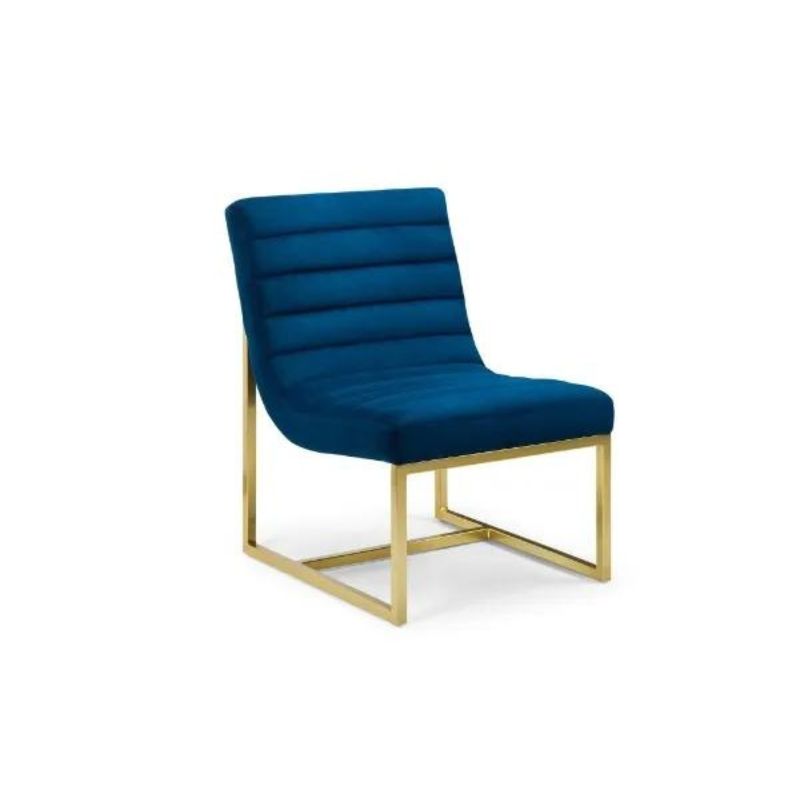 Bellagio Velvet Chair - Blue & Gold H 84cm L 60cm W 74cm-Accent Chairs-Julian Bowen-