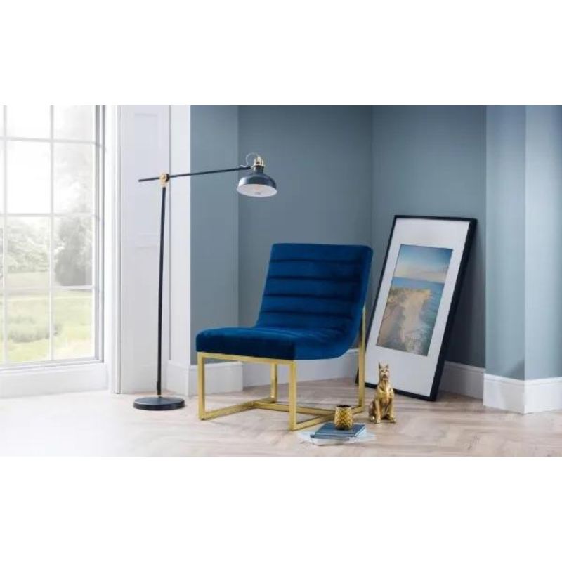 Bellagio Velvet Chair - Blue & Gold H 84cm L 60cm W 74cm-Accent Chairs-Julian Bowen-