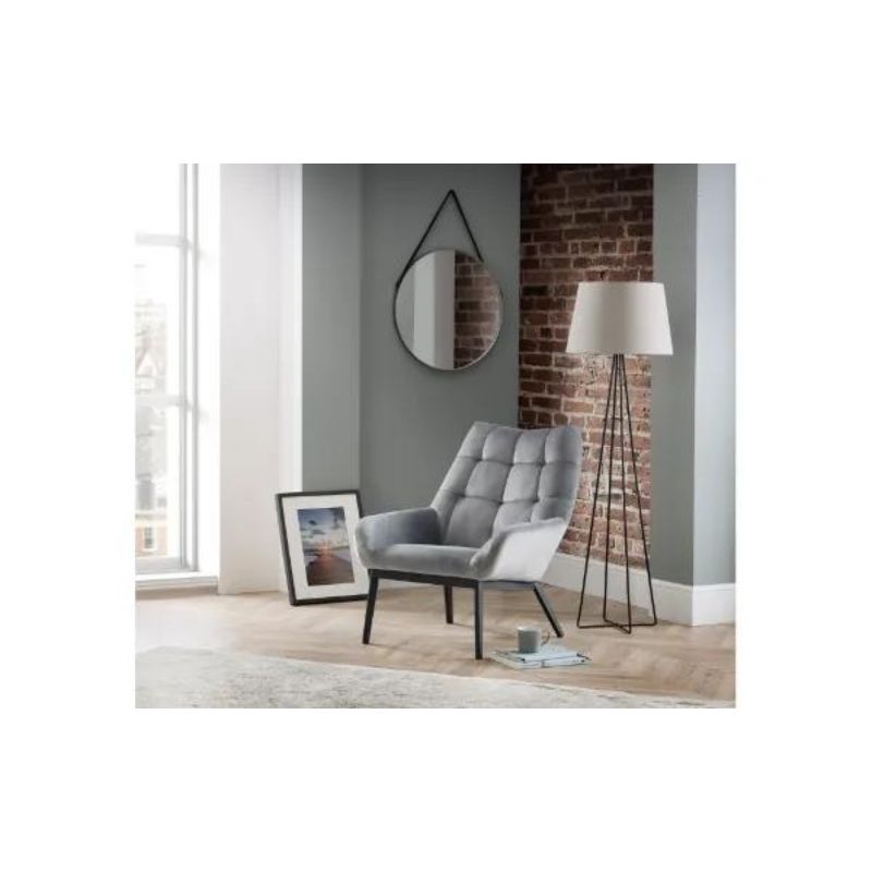 Lucerne Velvet Chair - Grey H 88cm L 76cm W 81cm-Accent Chairs-Julian Bowen-