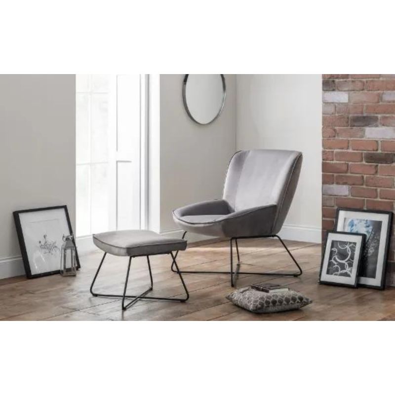 Mila Velvet Accent Chair With Stool H 90cm L 73cm W 77cm-Accent Chairs-Julian Bowen-