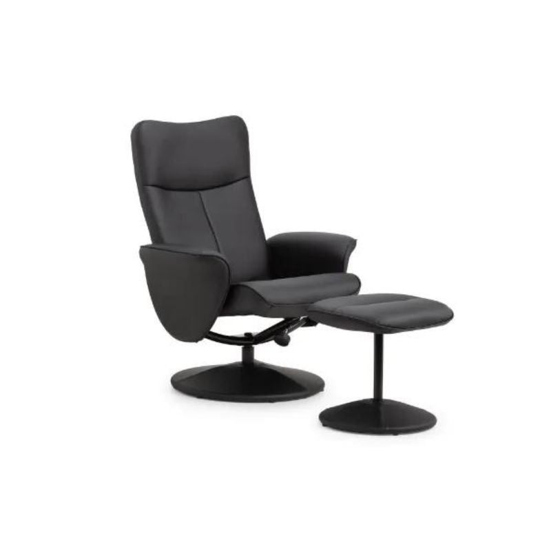 Lugano Recliner & Stool With Covered Base - Black H 95cm L 75cm W 76cm-Recliners-Julian Bowen-