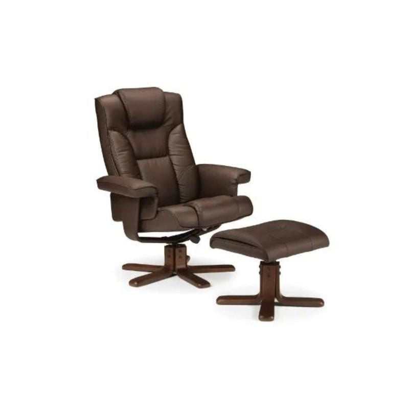 Malmo Swivel Recliner & Stool H 105cm L 83cm W 82cm-Recliners-Julian Bowen-Brown Faux Leather-