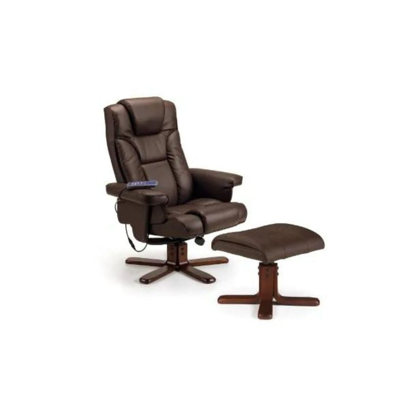 Malmo Massage Recliner & Stool H 105cm L 83cm W 82cm-Recliners-Julian Bowen-Brown Faux Leather-