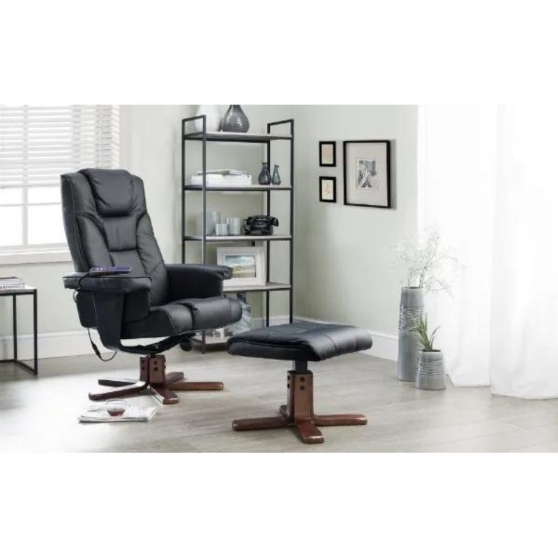 Malmo Massage Recliner & Stool H 105cm L 83cm W 82cm-Recliners-Julian Bowen-Brown Faux Leather-