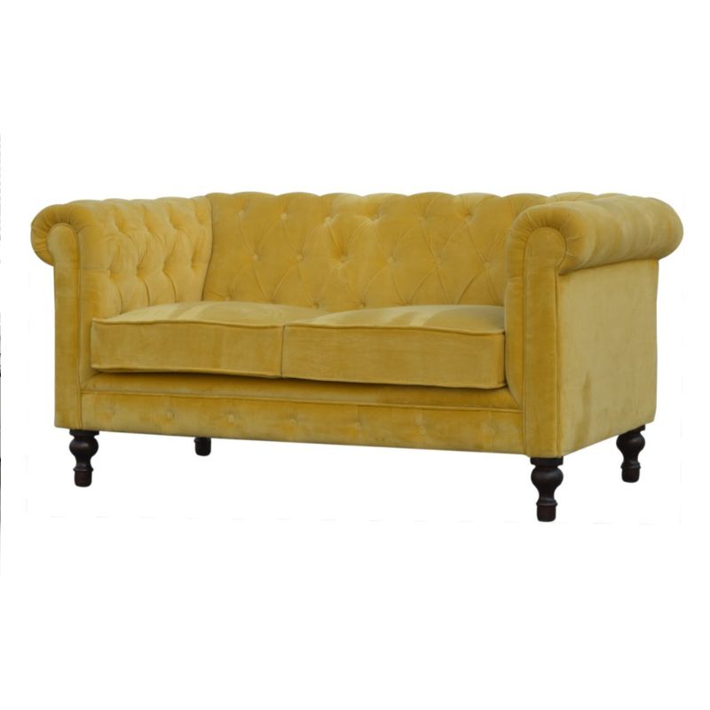 Mustard Velvet Chesterfield Sofa H 76cm W 150cm D 80cm-Sofa-Artisan Furniture-