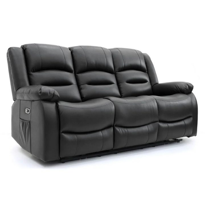 Alva 3 Seater Black Electric Recliner Sofa – Faux Leather Power Recliner with USB-C, Cup Holders & Storage