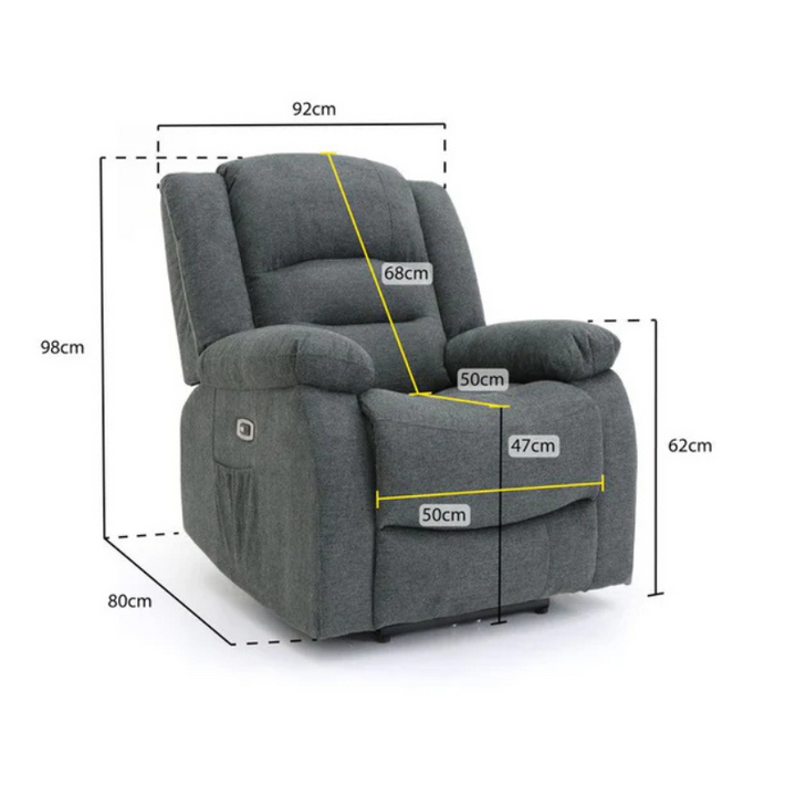 Alva Graphite Electric Recliner Armchair – Faux Leather with USB-C, Cup Holder & Storage Pocket