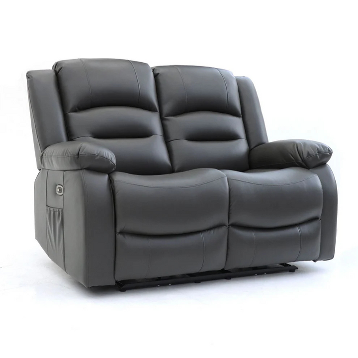 Alva Grey 2 Seater Electric Recliner Sofa – Faux Leather with USB-C, Cup Holders & Storage