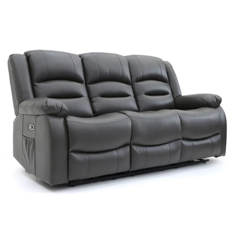 Alva Grey 3 Seater Electric Recliner Sofa – Faux Leather with USB-C, Cup Holders & Storage