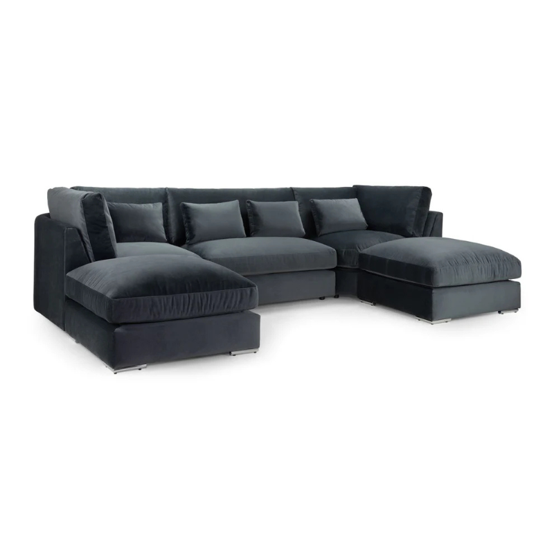 Belgravia Slate Grey U-Shape Corner Sofa – Large Modern Sectional with Deep Seating