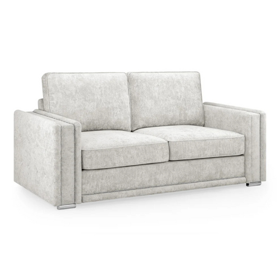 Bentley Silver 3 Seater Fullback Sofa – Chrome Feet & Studded Detailing