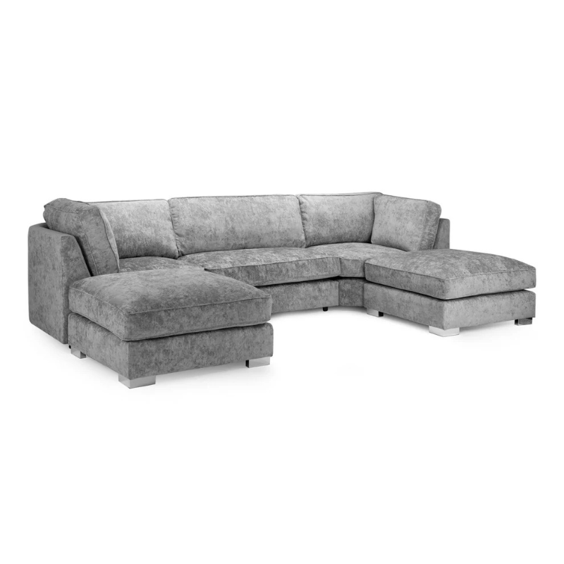Bishop Platinum U-Shaped Fullback Corner Sofa – Large Fabric Couch with Footstools