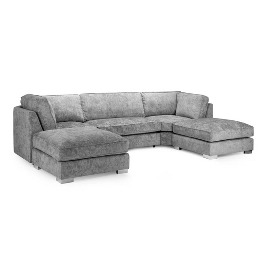 Bishop Platinum U-Shaped Fullback Corner Sofa – Large Fabric Couch with Footstools