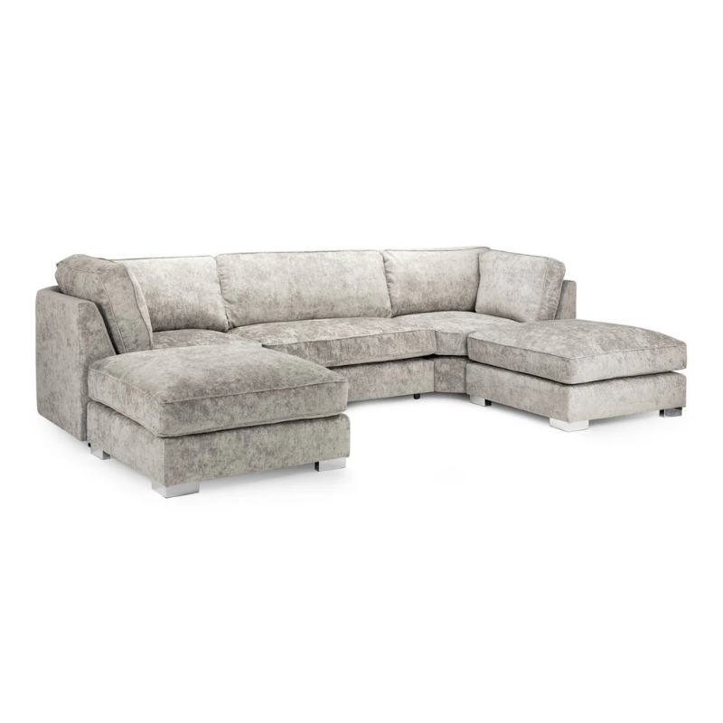 Bishop Truffle U-Shaped Fullback Corner Sofa – Large Fabric Couch with Footstools