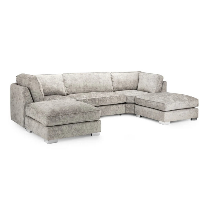 Bishop Truffle U-Shaped Fullback Corner Sofa – Large Fabric Couch with Footstools