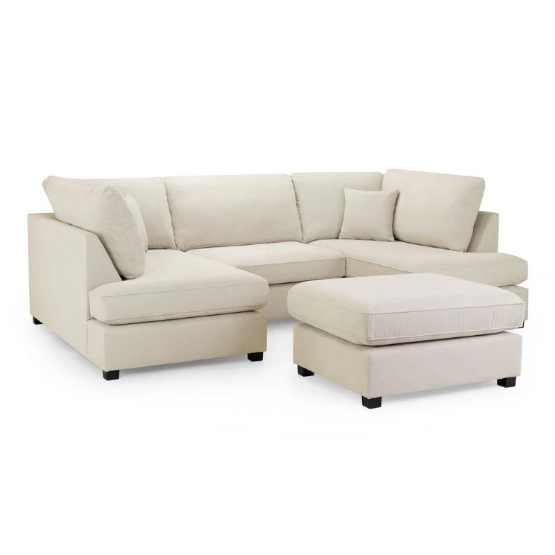Carnaby Classic U-Shaped Corner Sofa in Beige – Large Sofa with Deep Cushions & Timeless Design