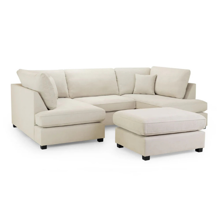 Carnaby Classic U-Shaped Corner Sofa in Beige – Large Sofa with Deep Cushions & Timeless Design