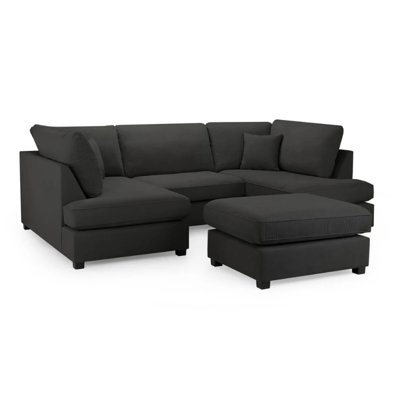Carnaby Classic U-Shaped Corner Sofa in Black – Large Family Sofa with Deep Cushions