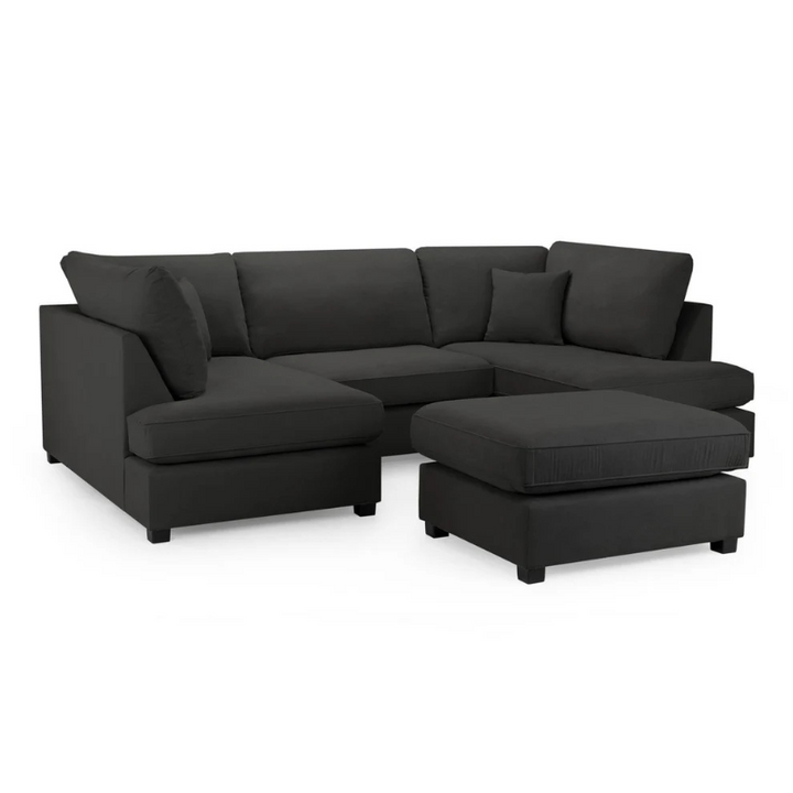 Carnaby Classic U-Shaped Corner Sofa in Black – Large Family Sofa with Deep Cushions