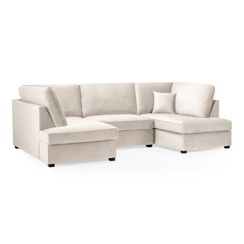 Carnaby U-Shaped Corner Sofa in Plush Beige – Spacious Family Sofa with Removable Cushions