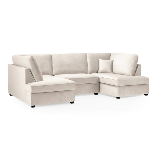 Carnaby U-Shaped Corner Sofa in Plush Beige – Spacious Family Sofa with Removable Cushions