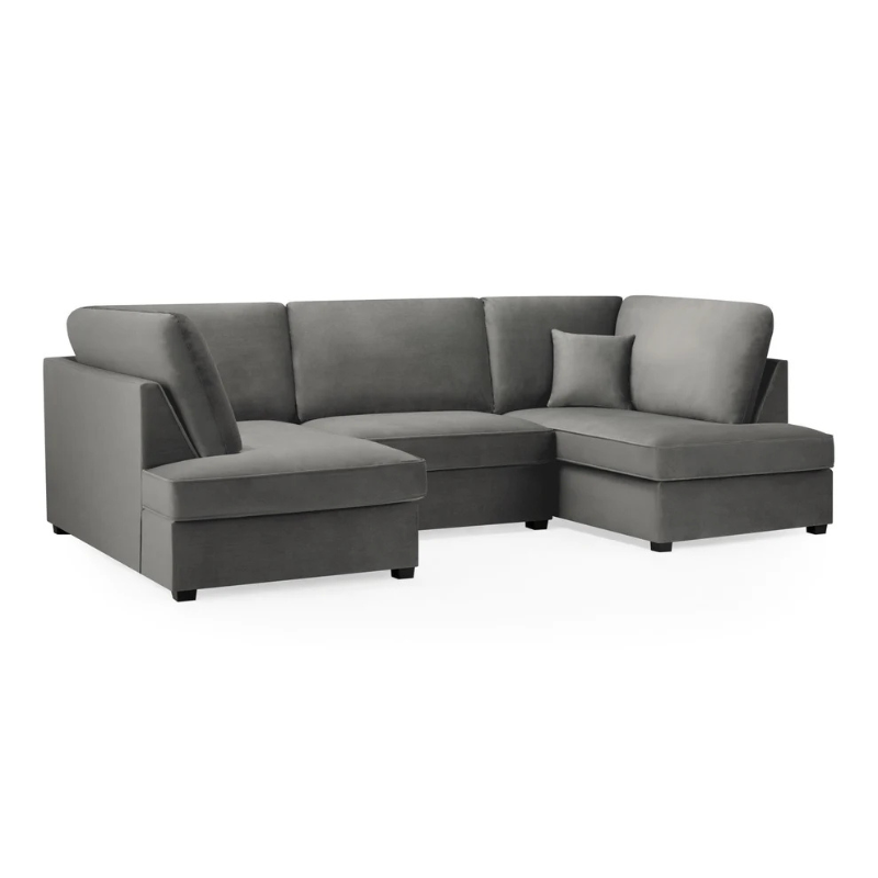 Carnaby U-Shaped Corner Sofa in Plush Grey – Large Family Sofa with Removable Cushions