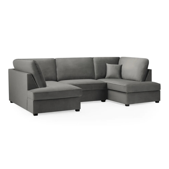 Carnaby U-Shaped Corner Sofa in Plush Grey – Large Family Sofa with Removable Cushions