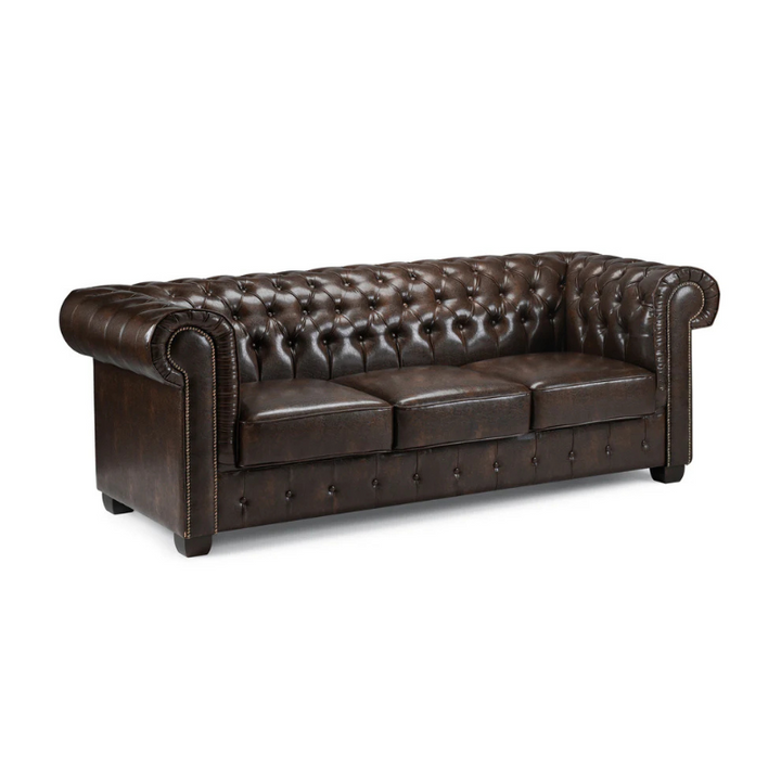 Chesterfield 3 Seater Sofa in Antique Brown – Button-Tufted Vintage Style Couch